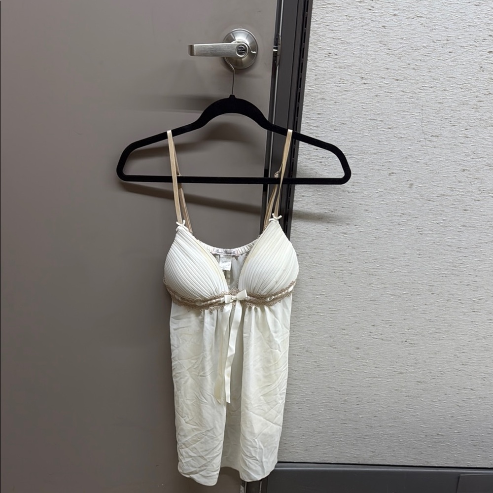 Linea Donatella Cream Chemise with Spaghetti Straps and Bow Detail